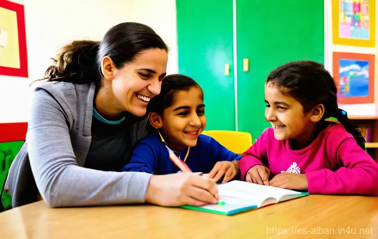 알바니아에서 자원봉사 활동 - **Image Prompt: Joyful Learning in an Albanian Community Center**
A vibrant and heartwarming pho...
