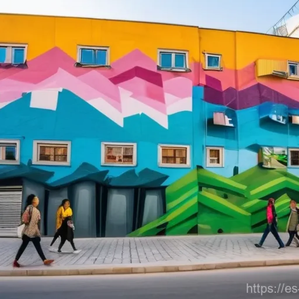 알바니아 현대 미술 - **Vibrant Urban Art in Tirana**
    "A wide-angle shot of a lively, colorful street in Tirana, Alban...