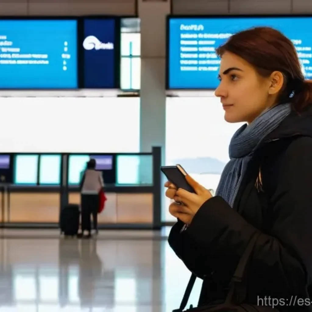 알바니아 SIM 카드 구입 - **Prompt:** A young female traveler in her late 20s, with a sense of hopeful anticipation, stands in...
