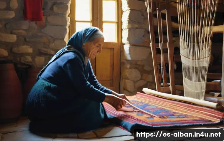 알바니아 기념품 추천 - **Albanian Kilim Weaver in a Sunlit Workshop.**
    A hyperrealistic, vibrant, and richly textured i...
